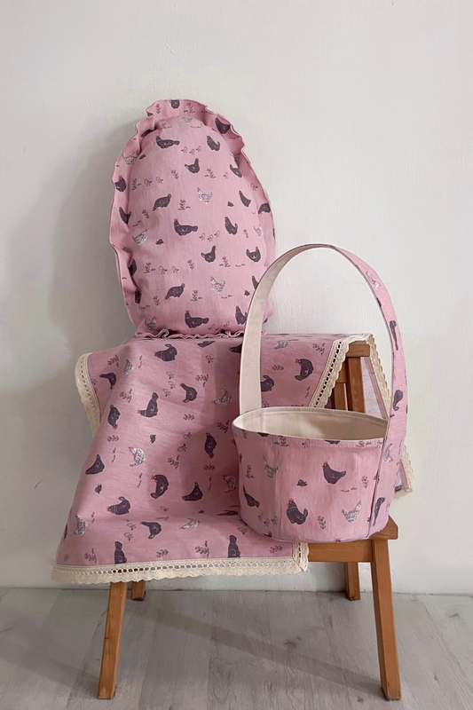 PILLOW, BASKET, RUNNER IN PINK COLOR
