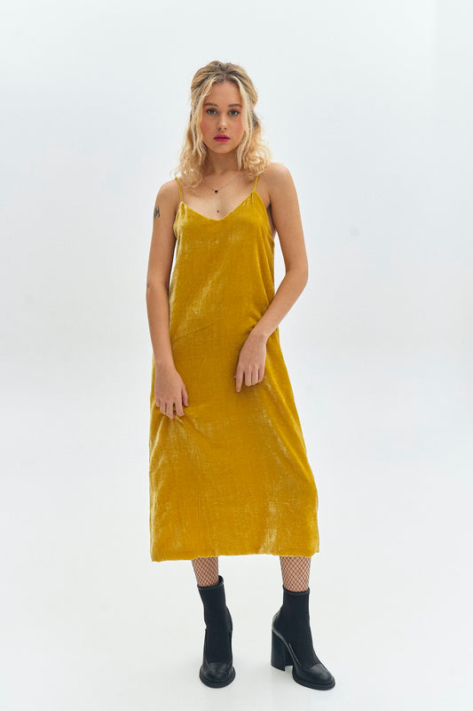 YELLOW SILK VELVET DRESS