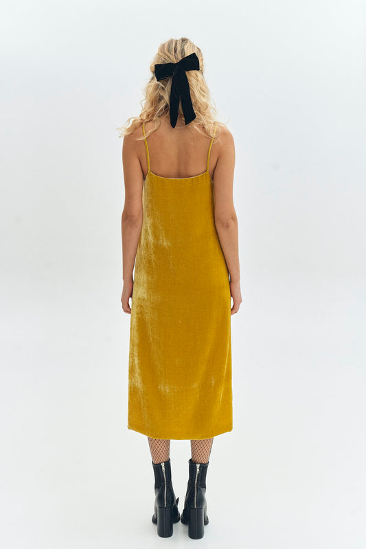 YELLOW SILK VELVET DRESS