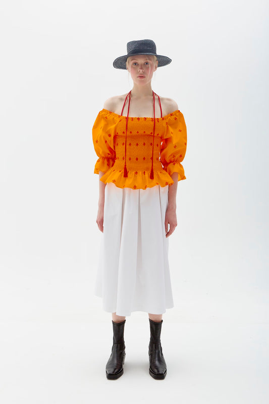 ORANGE TOP WITH EMBROIDERY